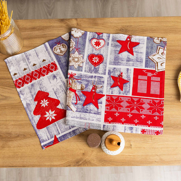 Набір новорічних лляних кухонних рушників Чудеса (10 штук в упаковці) 33х75 см