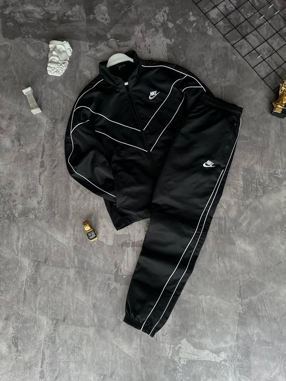 Чоловічий спортивний костюм Nike чорний з плащівка весняний осінній Комплект Найк вітровка + штани