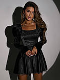 Жіноча чорна атласна сукня міні зі стразами, фото 8
