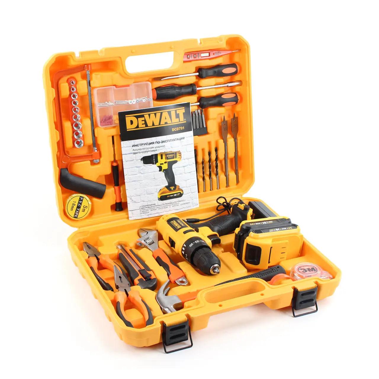 Шуруповерт DeWALT DCD791 24V 6A/h Li-Ion з набором МУЛЬТИТУЛС Акумуляторний шуруповерт Деволт дриль-шуруповерт