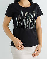 Футболка з вишивкою жіноча Хлібне поле на чорному, футболка вишивка,футболка вишиванка,футболка з вишиванкою,футболка вишита