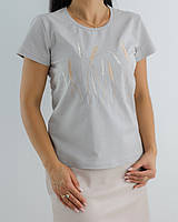 Футболка з вишивкою жіноча Хлібне поле на сірому, футболка вишивка,футболка вишиванка,футболка з вишиванкою,футболка вишита