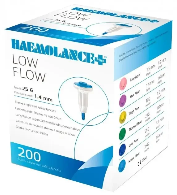 Ланцети автоматичні, Haemolance Plus Low Flow, голка 25G, 1,4 мм, 200 шт., фото 1