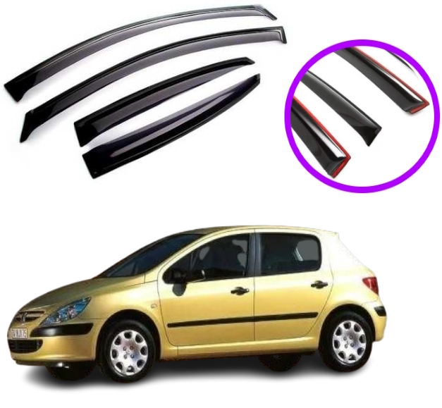 Дефлектори вікон вітровики для Peugeot 307 (5 дверей) хетчбек 2002-2008 (скотч) VIP Кит
