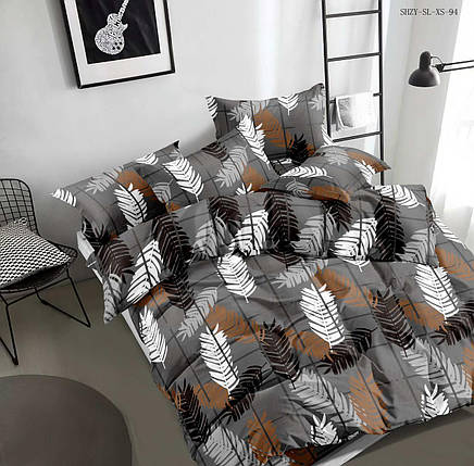 Темна сіра тканина 220 см для постільної білизни Бязь Gold принт велике пальмове листя, у рулоні 50 м Пакистан, фото 1