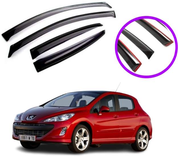 Дефлектори вікон вітровики для Peugeot 308 (5 дверей) хетч 2007-2013 (скотч) VIP, фото 1