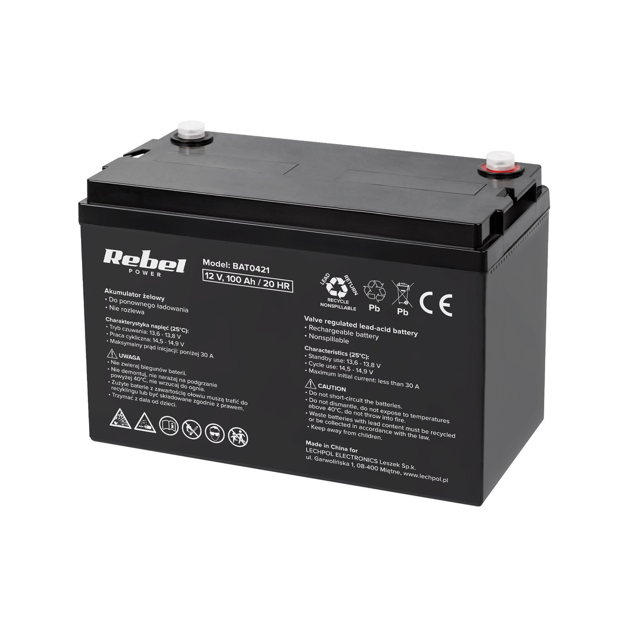 Акумулятор гелевий Rebel 12 V 100 Ah (BAT0421)