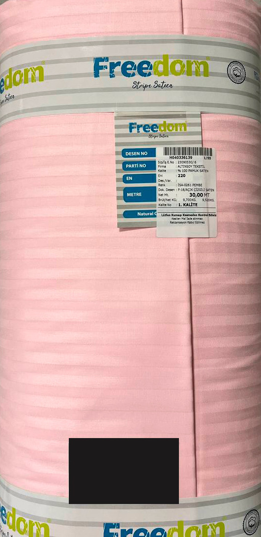 Рожевий однотонний Страйп-сатин смужка 100% бавовна, тканина 220 см для пошиття постільної білизни, рулон 30 м