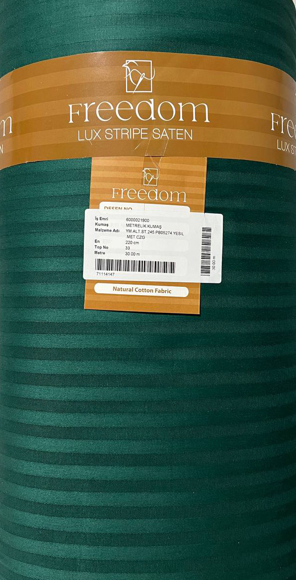 Однотонний зелений Страйп-сатин смарагдовий смужка однотонна 100% бавовна, тканина 220см для пошиття постільної білизни, рулон 30м