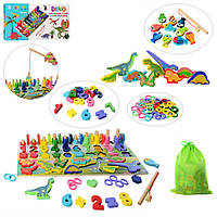 Деревяна іграшка Центр розвиваючий MD 2758 фігурки, риболовля, цифри, динозаври