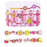 Дерев'яна іграшка Шнурівка Bambi MD 2334 в металевому пеналі Серця