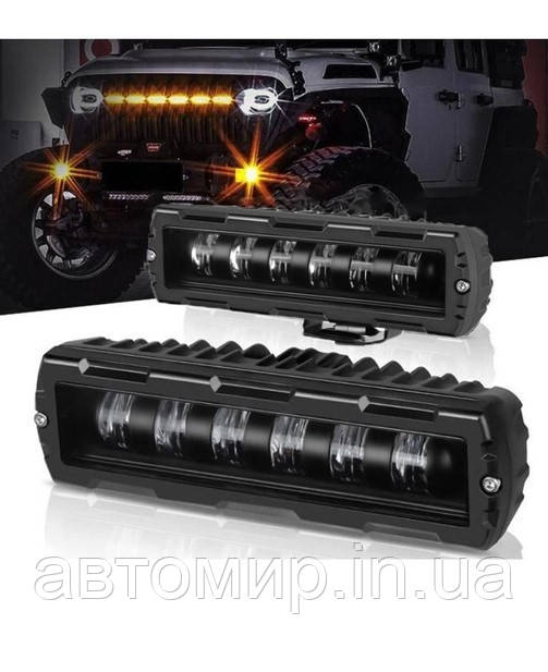 Додаткова світлодіодна LED лід міні/mini фара 60W на 6 лінз із чіткою СТГ білий + жовтий колір (2шт), фото 1