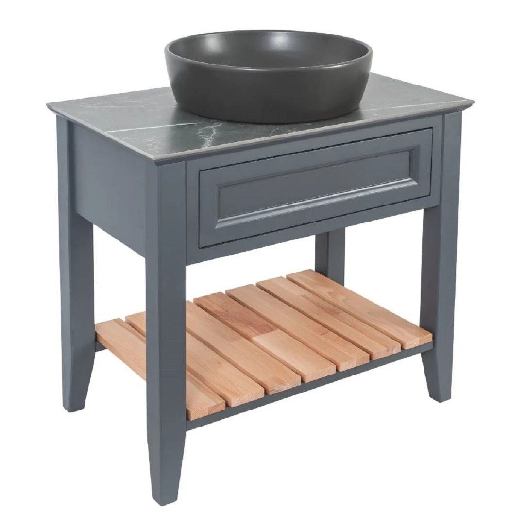 Тумба Bronx (7024-GRAPHIT-MATT) зі стільницею 80 см та ум. One 46 см чорний, матовий коло, фото 1