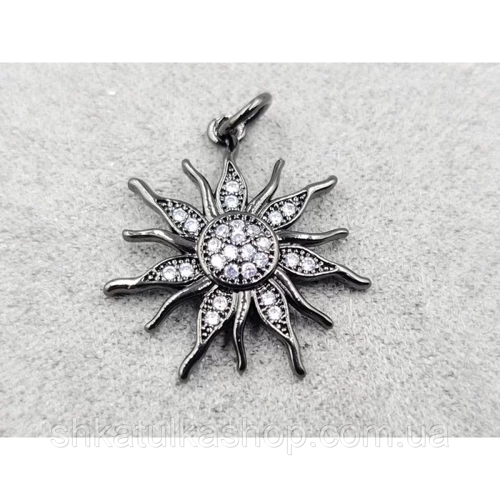 Підвіска для біжутерії 19мм, колір чорний з білими стразами (гіпоалергенний сплав), фото 1