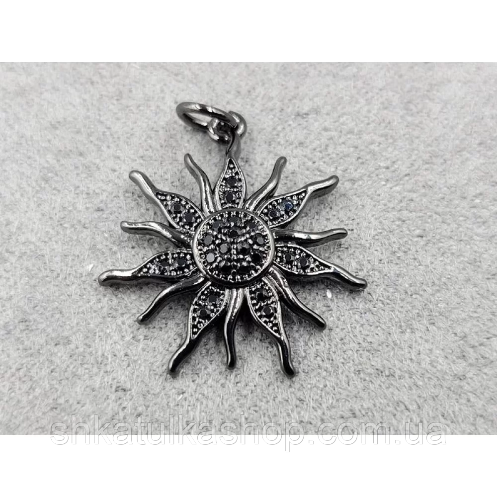 Підвіска для біжутерії 19мм, колір чорний з чорними стразами (гіпоалергенний сплав), фото 1