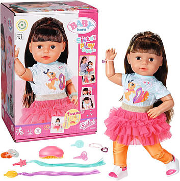 Лялька Baby Born Zapf старша сестричка брюнетка 43 см серія Play&Style з аксесуарами для волосся