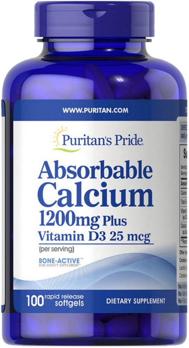 Кальцій Д3 Puritan's Pride Absorbable Calcium 1200 Plus Vitamin D3 100 гел капс