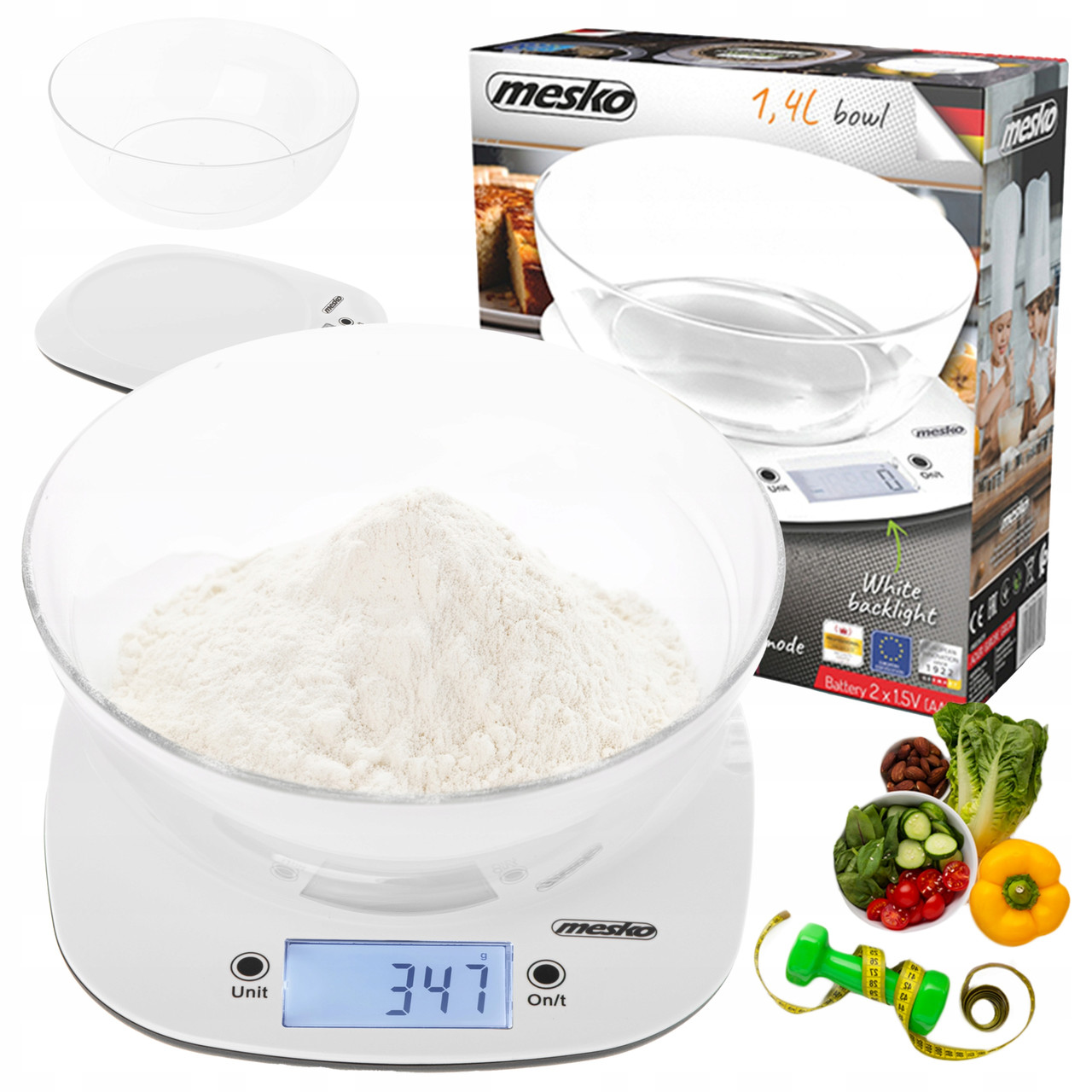 Кухонні ваги Mesko MS 3179 white з чашею 1.4 л — 5 кг, точність 1 г, LCD