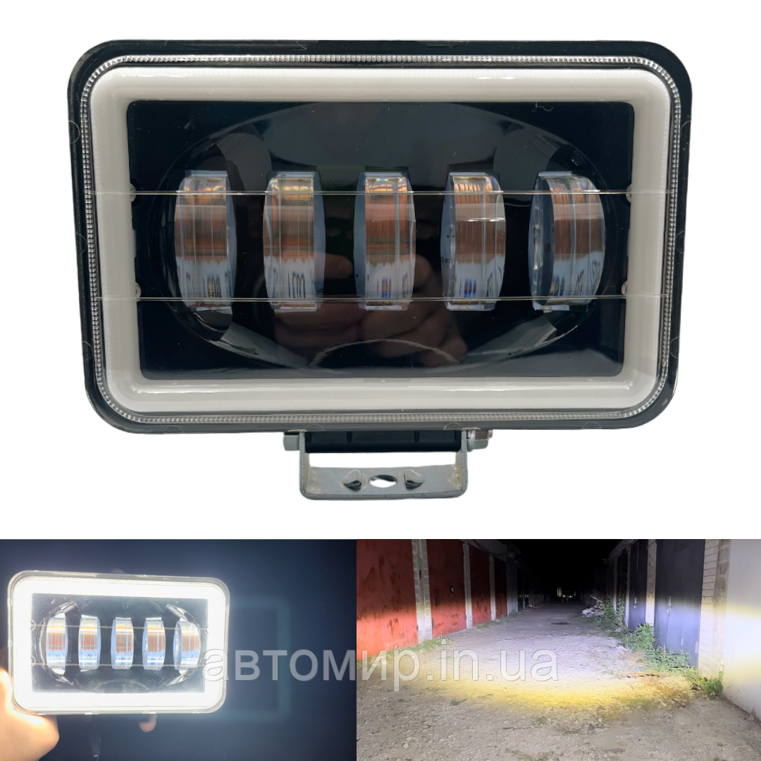 Додаткова світлодіодна LED лід фара квадратна 55W на 5 лінз із чіткою СТГ та функцією габариту (1шт), фото 1