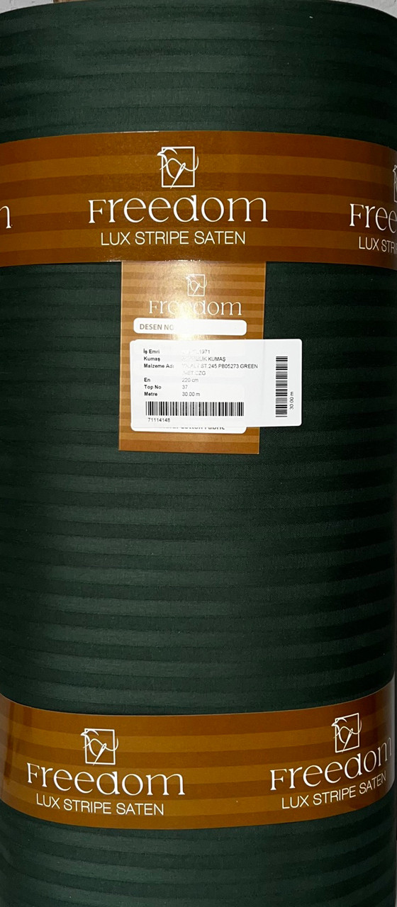 Темно-зелений Страйп-сатин смужка однотонна 100% бавовна, тканина 220 см для пошиття постільної білизни, рулон 30 м