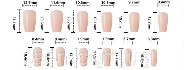 Размеры накладных ногтей