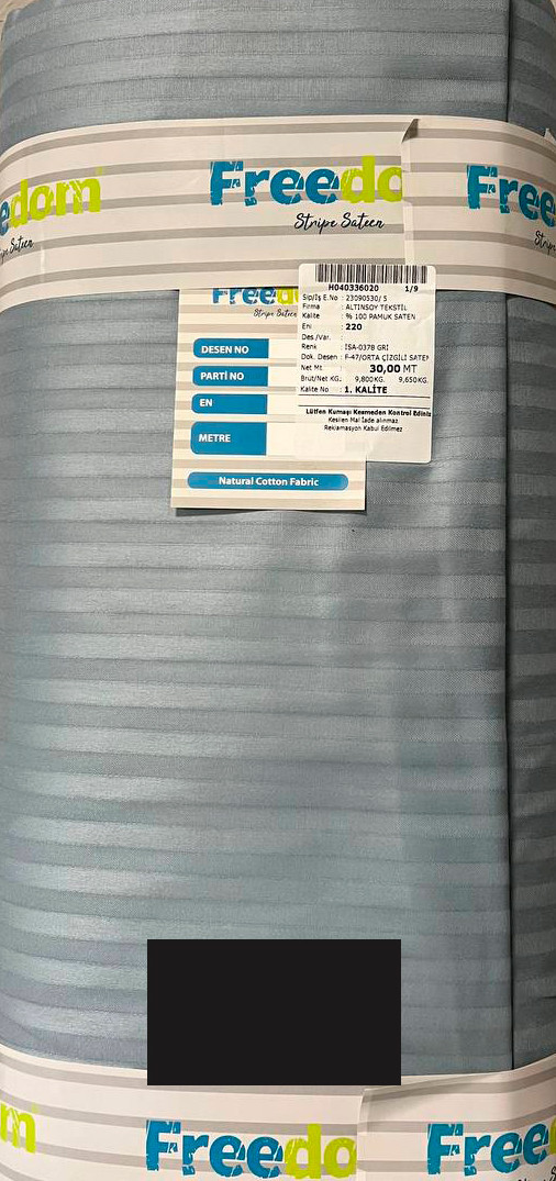 Світло-сірий Страйп-сатин смужка однотонна 100% бавовна, тканина 220 см для пошиття постільної білизни, рулон 30 м