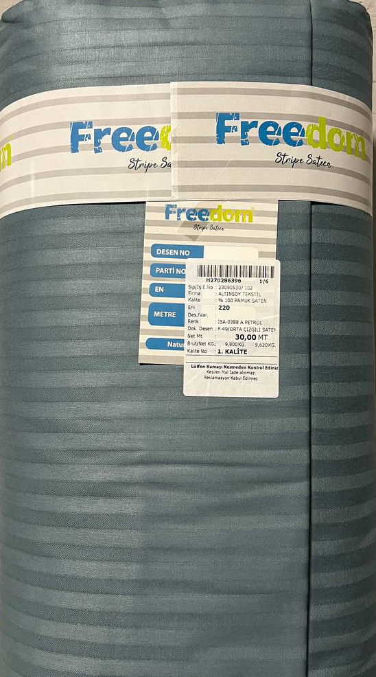 Сірий Страйп-сатин смужка однотонна 100% бавовна, тканина 220 см для пошиття постільної білизни, рулон 30 м