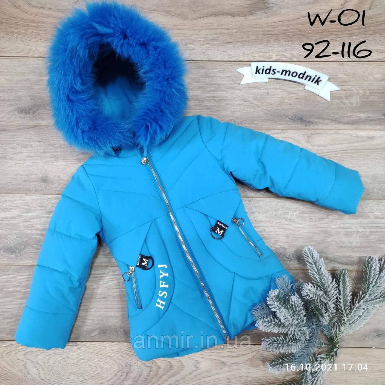 Куртка дитяча зимова з капюшоном на хутрі для дівчинки 2-6 років, блакитного кольору, фото 1