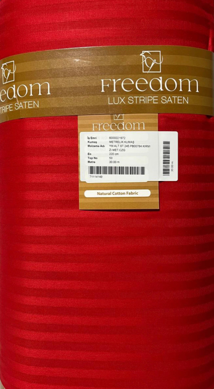 Червоний Страйп-сатин смужка однотонна 100% бавовна, тканина 220 см для пошиття постільної білизни, рулон 30 м