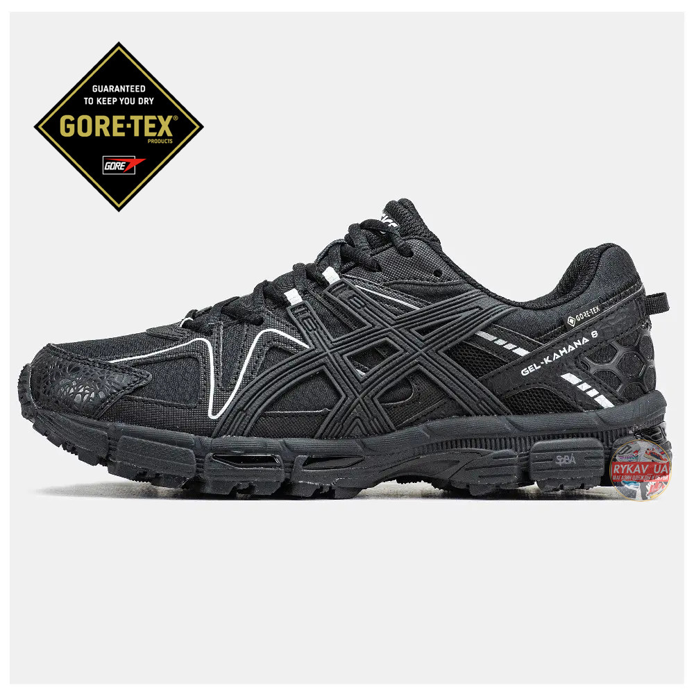 Чоловічі кросівки Asics Gel-Kahana 8 Gore-Tex Black White, чорні шкіряні кросівки асікс гель кахана 8 гортекс