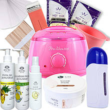 Стартовий набір для депіляції касетним та плівковим воском "All inclusive" (Воскоплав, віск, тальк, олійка, засіб до і після) AN