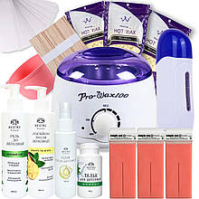 Стартовий набір для депіляції касетним та плівковим воском "Max-plus" (Воскоплав, віск, тальк, олійка, засіб до і після) AN