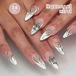 Накладні нігті 24 шт.+ клей для нігтів, готика, форма типс - мигдаль для манікюру