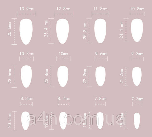 Размеры накладных ногтей