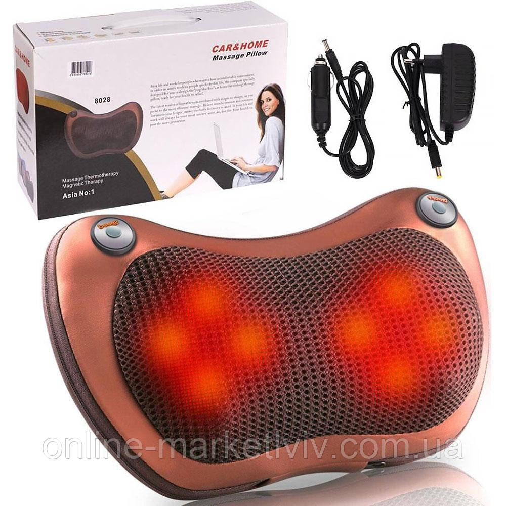 Масажна подушка (31х10х19 см) Massage pillow 8028 / Роликовий масажер для шиї та спини