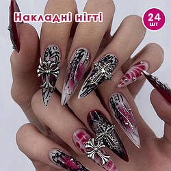 Накладні нігті 24 шт.+ клей для нігтів, готика, форма типс - стилет для манікюру