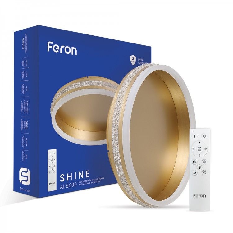 Світлодіодний світильник Feron AL6600 SHINE 70W 4500Lm 3000-6500К с пультом золото (40280) 7671