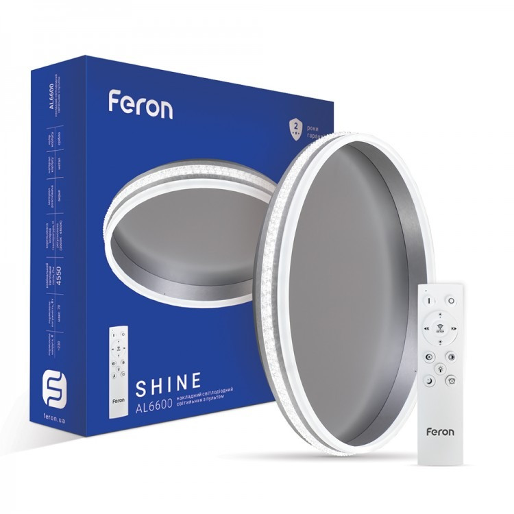 LED світильник Feron AL6600 SHINE 70W 4500Lm 3000-6500К с пультом срібло (40281) 7675