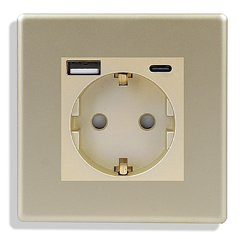Розетка з USB + Type-C 1DAL | Золото з З/К + Шторки (P86-STUTC.GD)