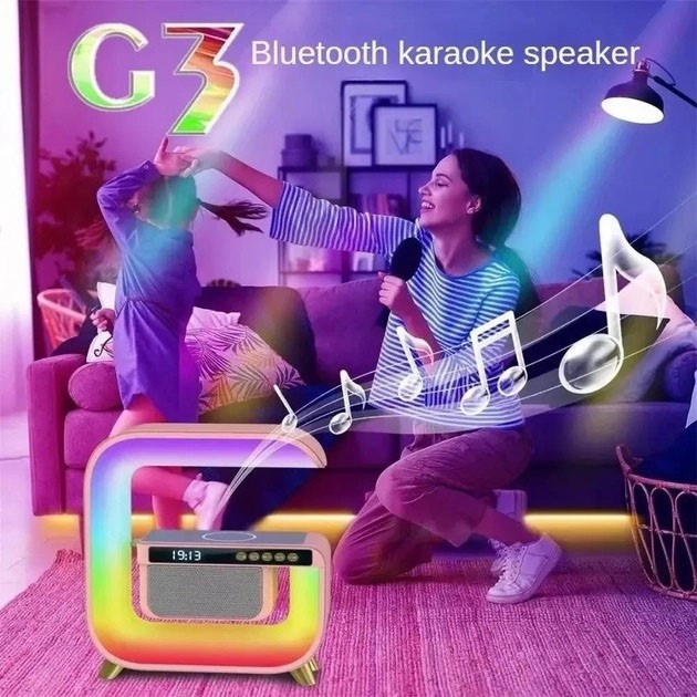 Ночник RGB G3 настільна смарт лампа/ акумуляторний/ бездротова зарядка 15W/ Bluetooth колонка 3W