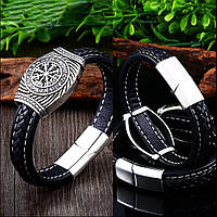 Рунические кожаные браслеты на магнитной застежке "Вегвизир"