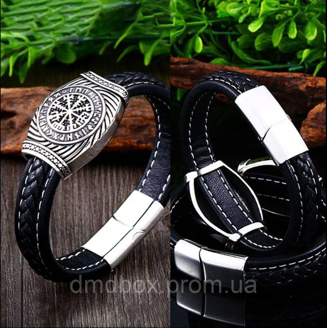 Рунические кожаные браслеты на магнитной застежке "Вегвизир" - фото 1 - id-p2257711534