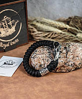 Браслет с Черепом Ворона ручного литья и скандинавским символом Трикветр в плетении из паракорда