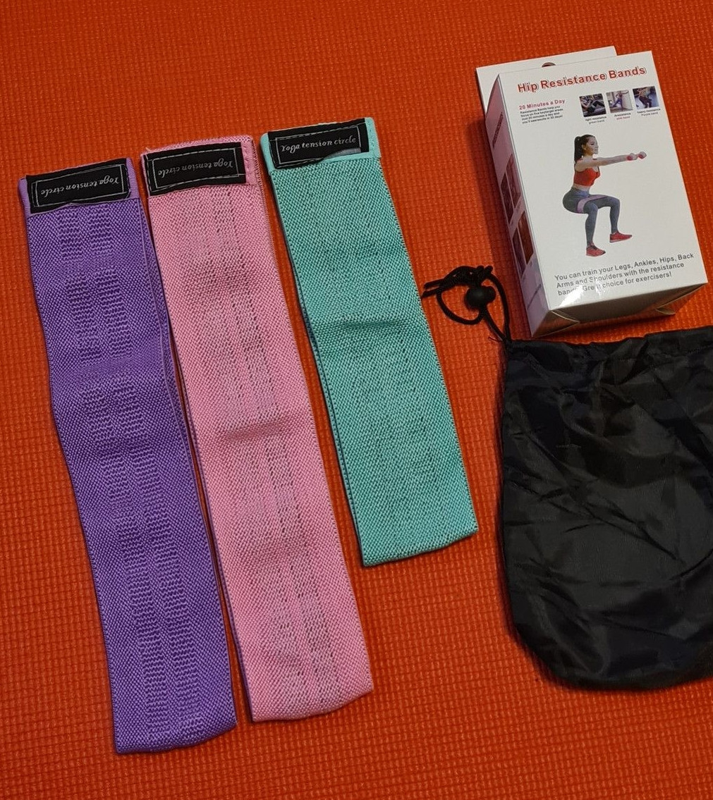 Резинки для фітнесу тканинні вузькі 3шт, фото 1