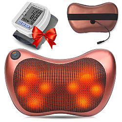 Масажна подушка Massage Pillow 8028 + Подарунок онометр на зап'ястя CK-102S / Роликовий масажер для шиї