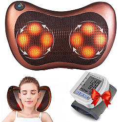 Масажна подушка Massage Pillow 8028 + Подарунок Тонометр на зап'ястя CK-102S / Масажер для шиї та спини
