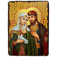 Икона Петр и Феврония с голубем ,икона на дереве 130х170 мм