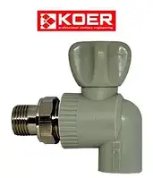 Кран радіаторний поліпропіленовий Koer ∅20 1/2" кутовий