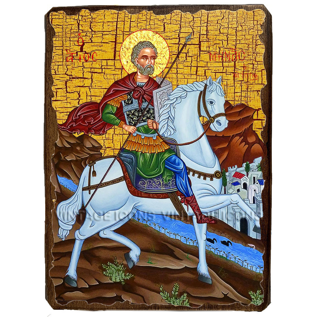 Ікона Міна Котуанский (Фрігійський) Великомученик на коні ,ікона на дереві 130х170 мм