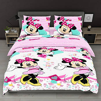 Постільна білизна Королева Ночі (Бязь) | Полуторний комплект | 50х70 | Мінні Маус на рожевому та білому